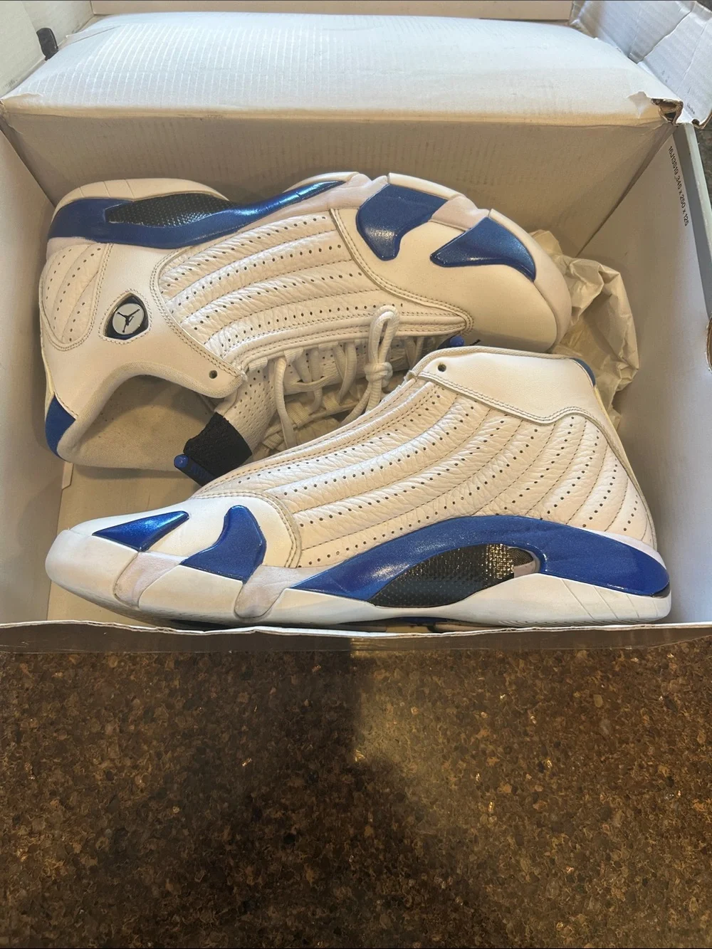 Jordan 14 Retro White hyper Royal Basketball Sneakers - Classic Athletic Shoe